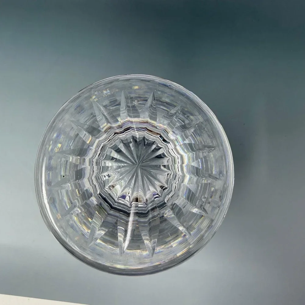Vintage Cut Crystal Footed Vase Clear Glass Diamond Pattern Scalloped Rim 8 Inch